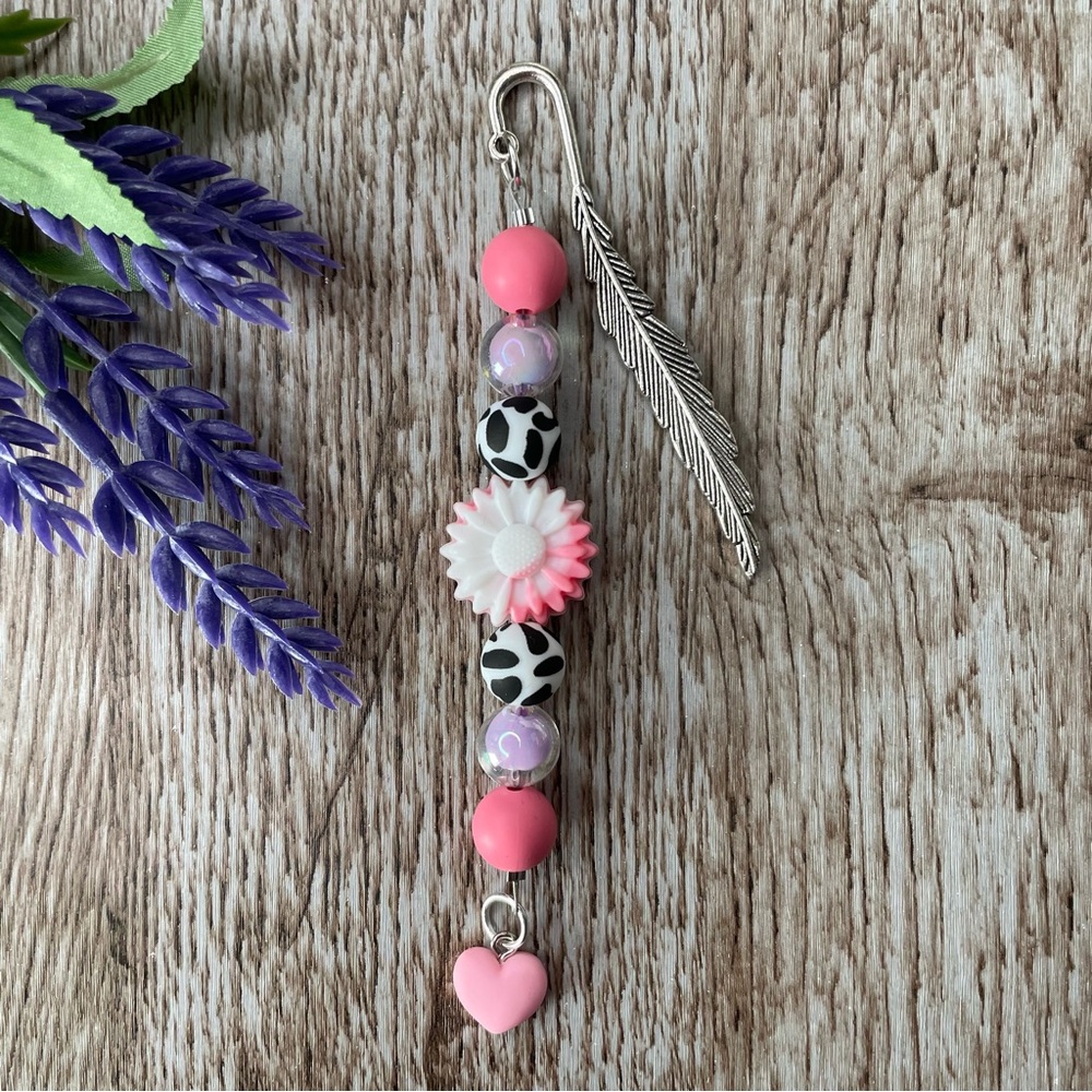 Bookmark Cow Flower Handcrafted Artisan Beaded Metal Journal Gift Read Book